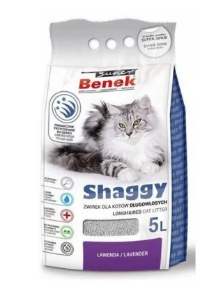 BENEK Super Shaggy Nisip litiera pisici cu blana lunga 5 L x 2 (10 L) parfum lavanda