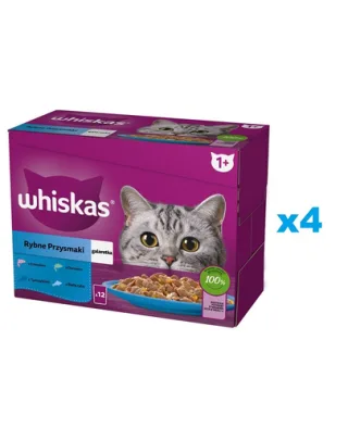 Plicuri WHISKAS Adult 48x85g in aspic peste alb, cod, somon, ton