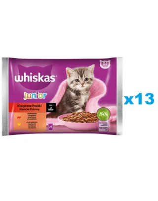 Plicuri WHISKAS Junior 52x85g Classic Meals in sos cu vita si pui