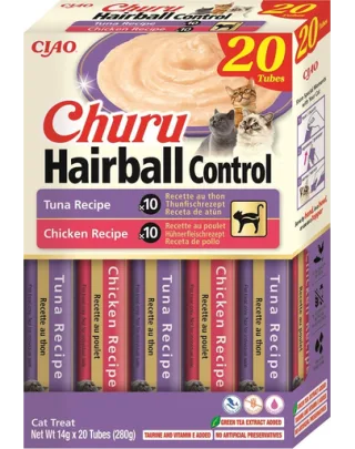INABA Churu Cat Hairball 20x14g gustare crema pentru pisica, pentru ghemotoacele de blana