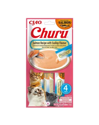 INABA Churu Cat Salmon with Scallop 4x14g recompensa pisici, cu somon si scoici