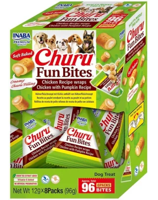 INABA Dog Churu Fun Bites Chicken with Pumpkin 8x12g rulouri cu pui si dovleac pentru caini
