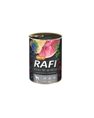 RAFI Hrana pentru caini cu sunca, stomac vita, afine si merisor 400g