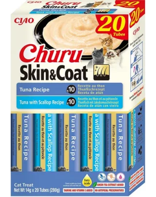 Recompense INABA Churu Cat Skin Coat 20x14g ton, ton si ton si scoici pentru pisici