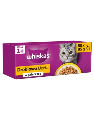 WHISKAS Adult plic 80x85 g Deliciu pasăre pentru pisici în jeleu, bucăți cu pui, rață, pasăre și curcan