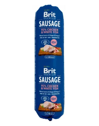 BRIT Sausage Chicken &amp; White Fish 800 g hrana caini, pui si peste alb