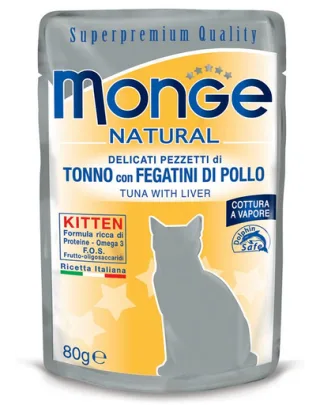 MONGE Kitten hrană umedă pentru pisoi, cu ton și ficat de pui 80g