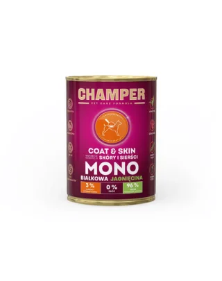 Conserva pentru caini CHAMPER Coat Skin monoproteica cu miel 400 g
