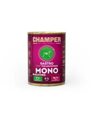 Hrana umeda monoproteica CHAMPER Gastro pentru caini 400 g cu vita