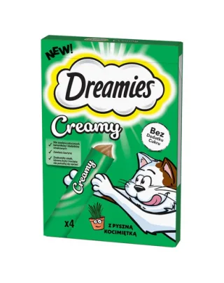DREAMIES Creamy cu iarba matei 4x10 g snack cremos pisici