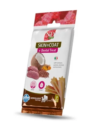FARMINA N&amp;D Quinoa Dental Treat Skin Coat Venison Medium/Maxi 100 g Batoane pentru caine talie medie si mare, cu vanat