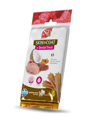 FARMINA N&amp;D Quinoa Dental Treat Skin Coat Quail Medium/Maxi 100 g gustare dentara pentru caini de talie medie si mare, prepelita