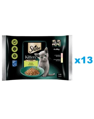 SHEBA Kitten plicuri 52x85g hrana umeda pisoi, somon si pui in sos