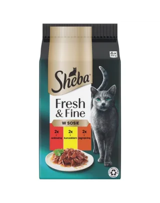 Hrana umeda SHEBA Fresh &amp; Fine plic 6x50 g in sos cu vita, pui, miel