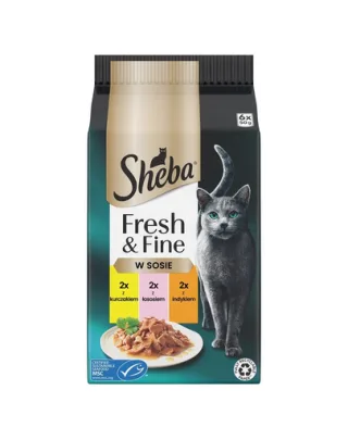 Plicuri hrana SHEBA Fresh &amp; Fine 6x50 g in sos cu pui, cu somon, curcan