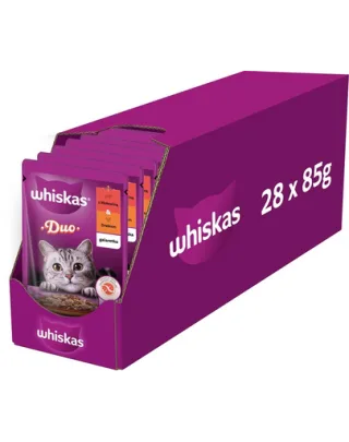 WHISKAS Adult plicuri hrana pisici 28x85 g in jeleu cu vita si pasare