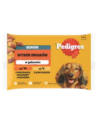 PEDIGREE Senior plicuri caini senior 4x100 g in jeleu, vita, pui si ficat