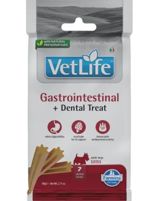 FARMINA Vet Life Dental Treat Gastrointestinal Mini 60 g Gustare dentara gastrointestinala pentru caini de rase mici