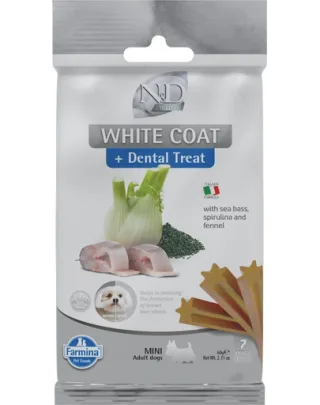 FARMINA N&amp;D White Dental Treat Coat Sea bass Mini 60 g recompensa dentara pentru caini de rase mici
