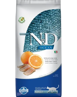 FARMINA N&amp;D Ocean Cat Adult Herring &amp; Orange hrana uscata pentru pisici cu hering si portocale 10 kg