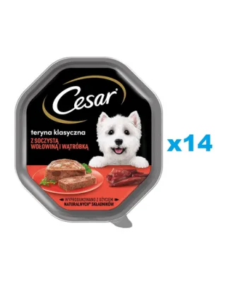 CESAR Pachet mancare umeda pentru caini adulti, ficat si vita 14x150 g