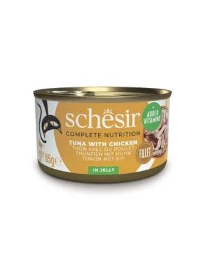 SCHESIR Conserva pentru pisica, Ton cu fileuri de pui in aspic 85 g