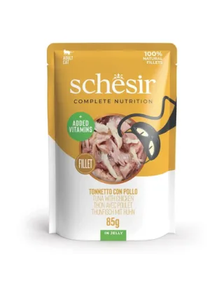 SCHESIR Hrana umeda pentru pisicile adulte, cu ton si pui, 85 g