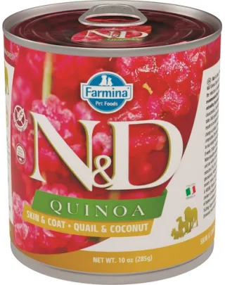 FARMINA N&amp;D Dog Quinoa prepeliță &amp; cocos 285 gr