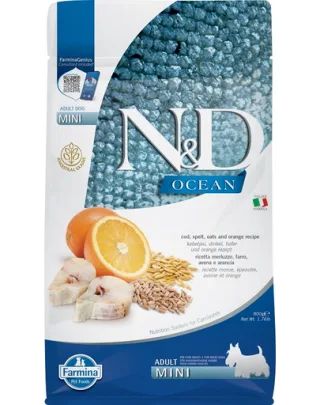 FARMINA N&amp;D Ocean Adult Mini Hrana uscata pentru caini adulti de talie mica, cu cod si ovaz 800 g