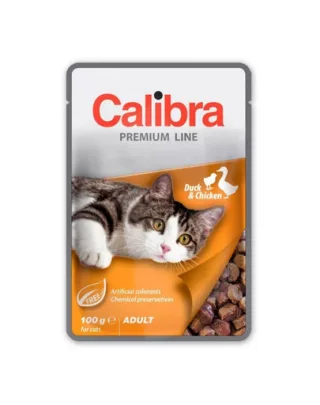CALIBRA Cat Premium Line Adult Duck&amp;Chicken 100 g cu rata si pui hrana umeda pentru pisici