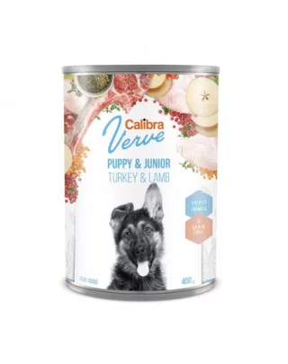 CALIBRA Dog Verve GF Puppy&amp;Junior Turkey&amp;Lamb 400 g curcan si miel pentru pui de caine si caini juniori