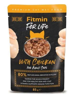 FITMIN Cat For Life Pouch Adult Chicken 85 g Hrană umedă completă pentru pisici adulte cu pui