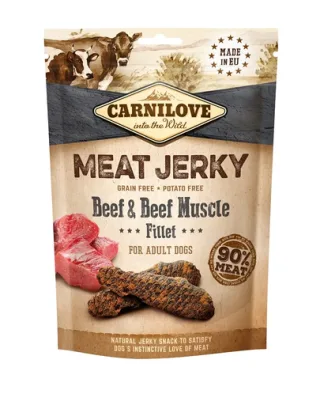 CARNILOVE Meat Jerky Beef &amp; Beef Muscle fillet Recompense pentru caini, cu vita 100g