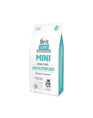 BRIT Care Grain Free Mini light &amp; sterilised rabbit &amp; salmon 7 kg hrana uscata caini adulti talie mica cu tendinta de ingrasare, somon si iepure