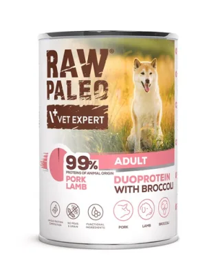 Hran umeda cu miel si porc pentru caini RAW PALEO Pork Lamb Adult 400g