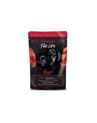 FITMIN For Life Adult and Puppies Beef bucățele cu vită în sos pentru pui și câini adulți 85 g