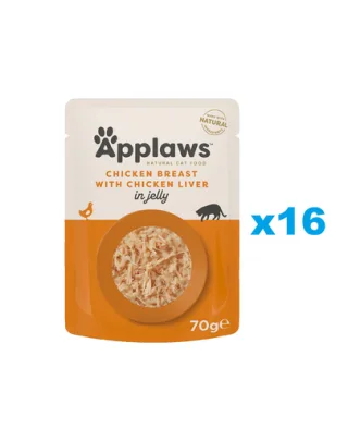 APPLAWS Cat Adult Pouch Chicken Breast with Liver in Jelly Set plicuri pisici, cu pui si ficat in aspic 16x70 g