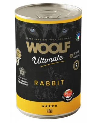 WOOLF Ultimate Adult Dog iepure și roșii 400g conservă hrană câini adulți