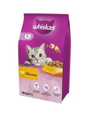 WHISKAS Adult pui 14kg + WHISKAS Adult 12x400 g pui în aspic
