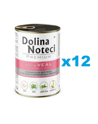 DOLINA NOTECI Premium 12x400 g conserve hrană câini, bogat în vițel cu mazăre