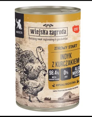 WIEJSKA ZAGRODA Conserva hrana pisoi, cu curcan si pui 400g