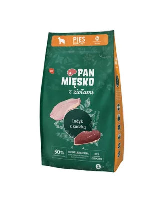 PAN MIĘSKO ierburi aromatice, curcan si rata M 3 kg hrana caini rasa medie