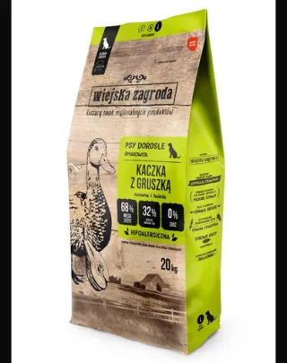 WIEJSKA ZAGRODA Hrana uscata caini adulti talie mare, cu rata si pere crocante 20kg