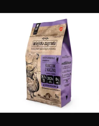 WIEJSKA ZAGRODA Hrana uscata pisica, cu pui si rata 5 kg