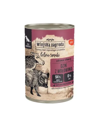 WIEJSKA ZAGRODA Wild Flavours Conserva caini adulti, cu mistret si vita 400 g
