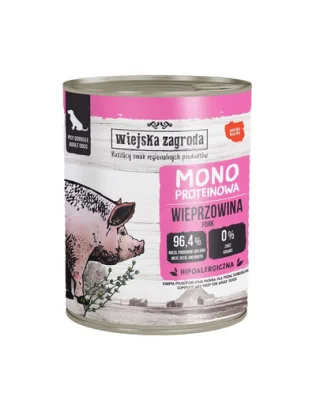WIEJSKA ZAGRODA Hrană umedă monoproteică cu porc pentru câini 800 g