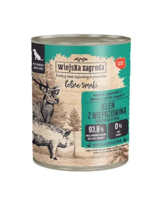 WIEJSKA ZAGRODA hrană umedă pentru câini cu cerb și porc (Gusturi de Pădure) 800 g
