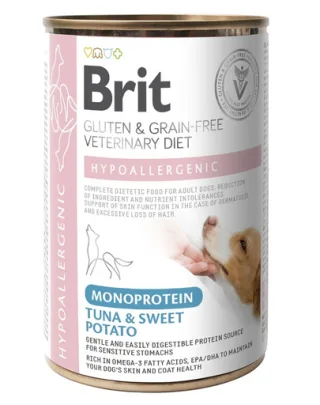 BRIT Veterinary Diet Dog Hypoallergenic Monoprotein Tuna 400g cu ton hrană câini cu alergii și probleme dermatologice