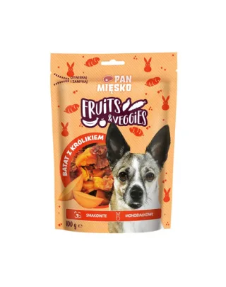 PAN MIĘSKO Fruits and Veggies Deliciu pentru câini cu cartof dulce și carne de iepure 100 g