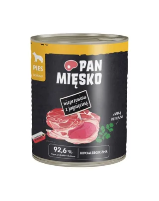 PAN MIĘSKO hrană umedă completă pentru câini bucăți fragede de porc și miel, 800 g